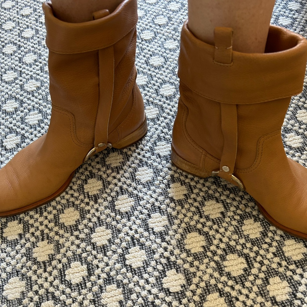 Celine Tan Mid Calf Boots